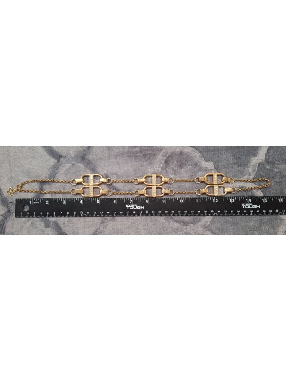 EUC Anne Taylor Gold-Tone Double Chain Link Necklace With Rhinestone Accents - Picture 4 of 5